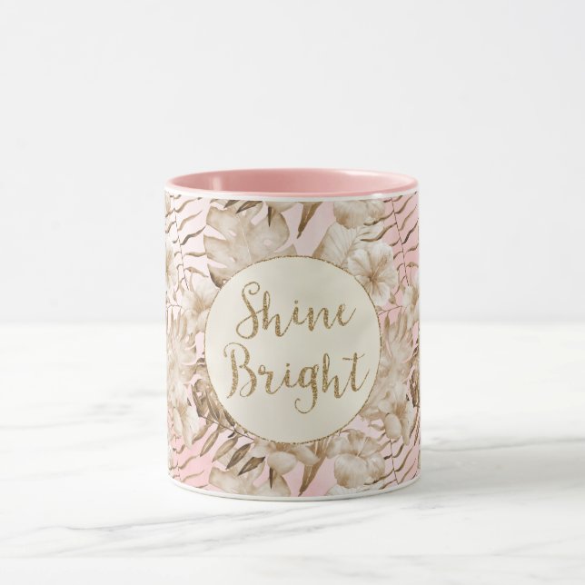 Mug Tropical Feuille Cream Blush Gold Parties scintill (Centre)