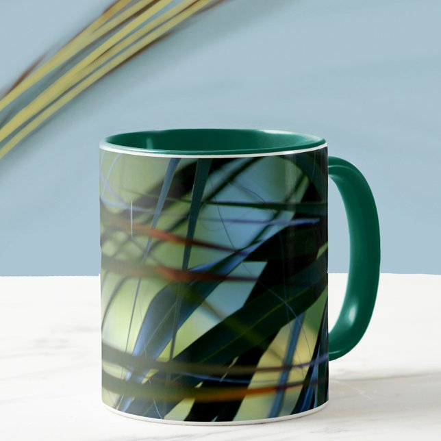 Mug Tropical Palm Fronds Abstrait Vert Bleu Jaune (Créateur téléchargé)