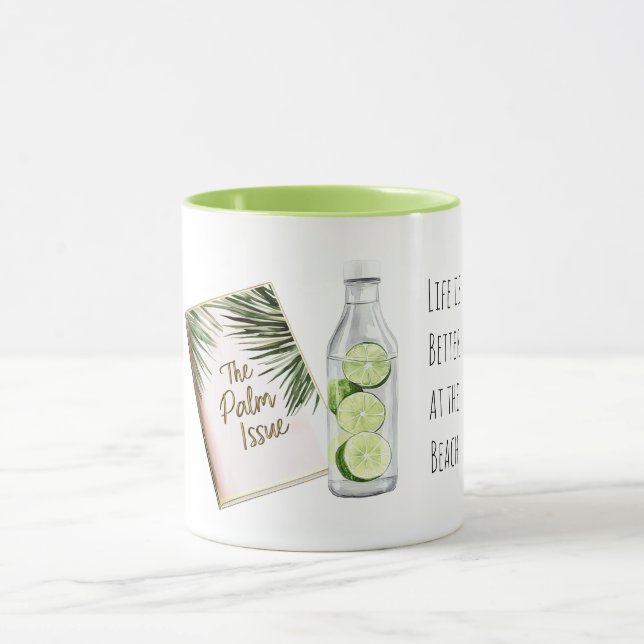 Mug Tropical Palm Tree Leaves Green White Limes Beach (Centre)