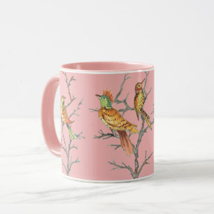 Mug Tropical Rose Birds Branches Chinoiserie Pretty