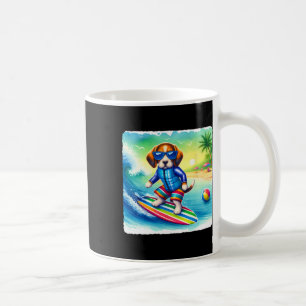 Mug Trottinette Beagle en gilet de sécurité sur vague.