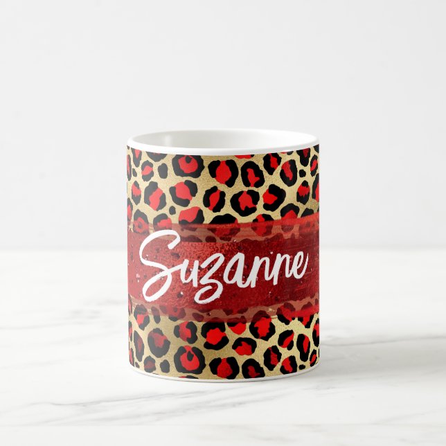 Mug Trucs de pinceau Leopard rouge or et noir (Centre)