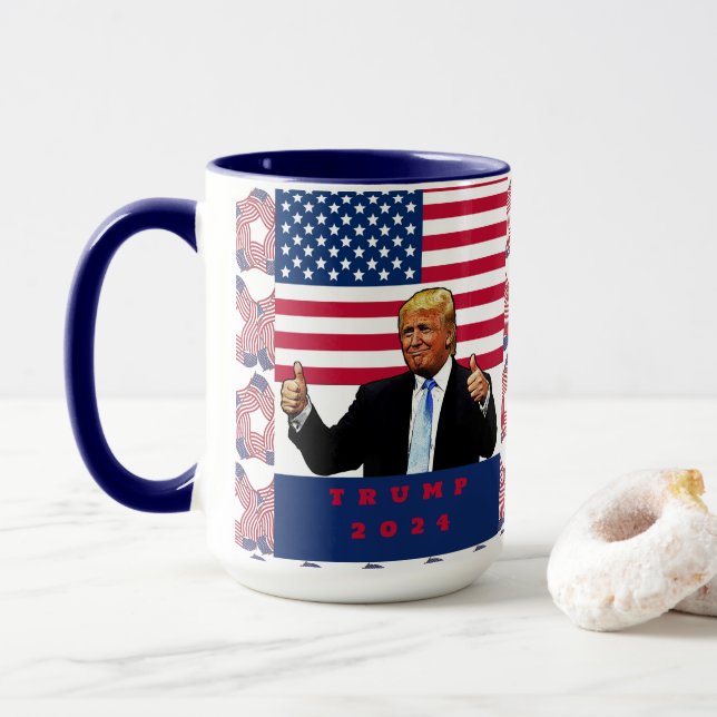 Mug Trump 2024 balance le drapeau américain (Avec donut)
