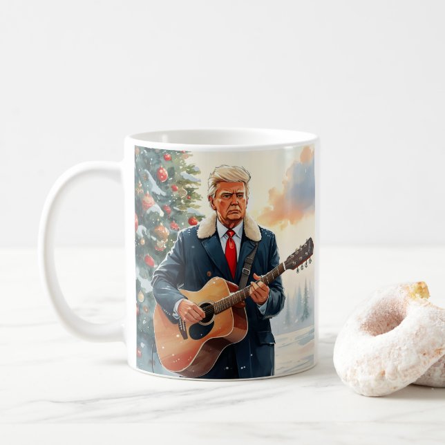 Mug Trump jouant à la guitare acoustique par sapin de  (Avec donut)