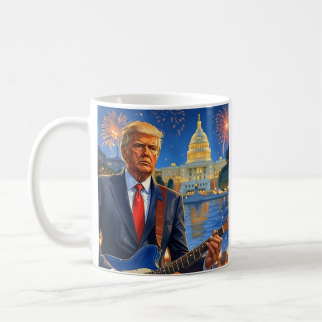 Mug Trump Jouant à la guitare électrique Feu d'artific (Gauche)