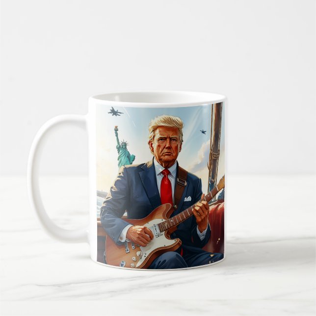 Mug Trump joue de la guitare électrique à la statue de (Gauche)