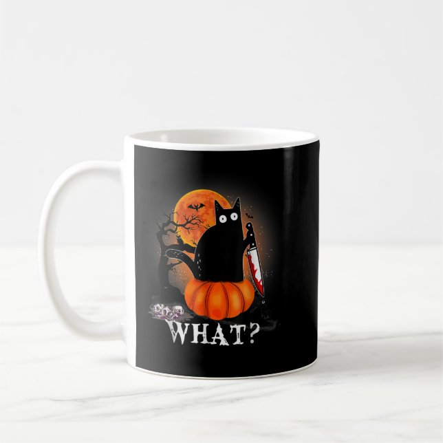 Mug Tueur Halloween Lune effrayante Chat noir avec cou (Gauche)