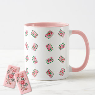 Mug Tuiles de Mahjong Fleuries Rose Féminin