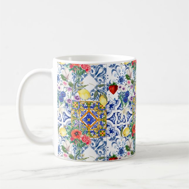 Mug tuiles méditerranéennes, citron, fleurs, majolica, (Gauche)