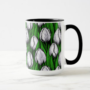 Mug Tulières blanches avec feuilles verts