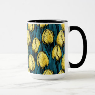 Mug Tulières jaunes avec feuilles bleus