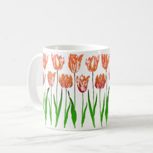 Mug Tulip Garden Imprimer en Coral Orange et Vert