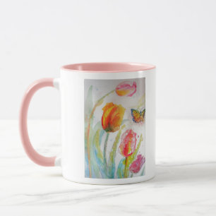 Mug Tulipe colorée et papillon Aquarelle florale