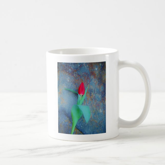 Mug Tulipe rouge sur ardoise gris bleu (Droite)