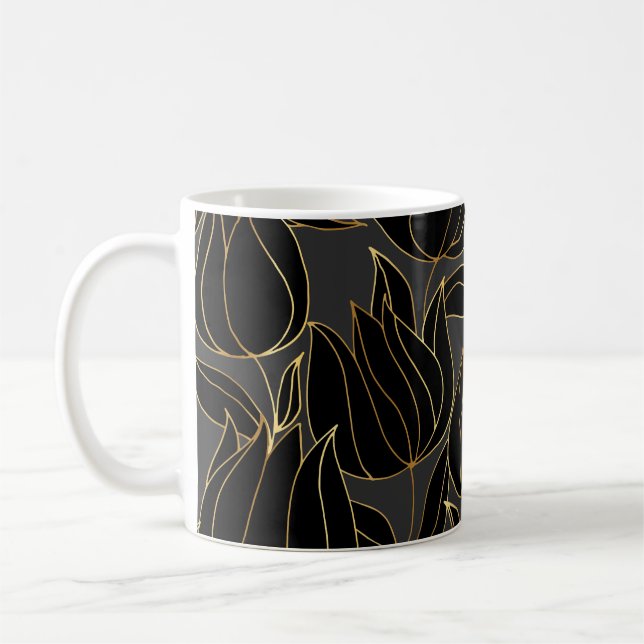 Mug Tulipes d'or noir : modèle floral de luxe (Gauche)