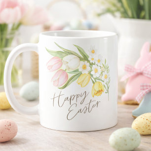 Mug Tulipes et jonquilles aquarelle Joyeuses Pâques 