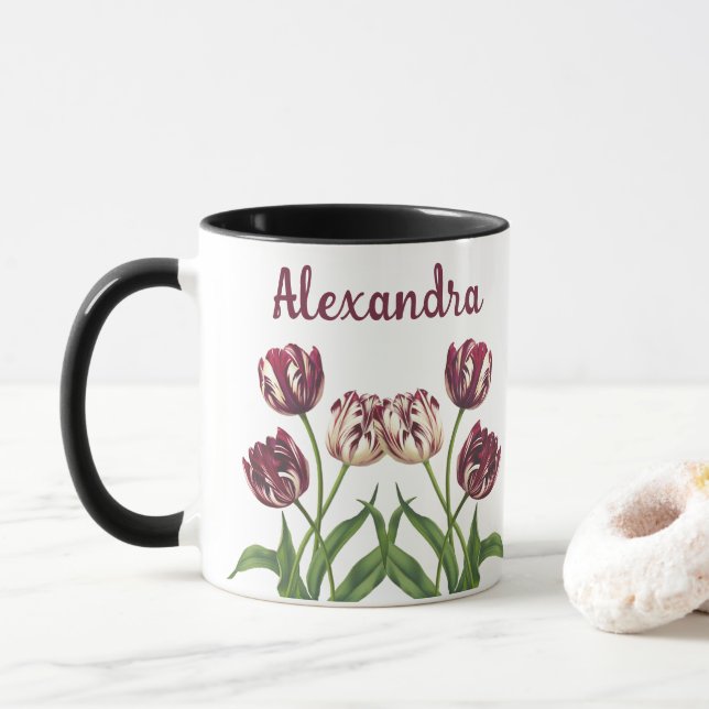 Mug Tulipes Maroon Avec Nom Musique (Avec donut)