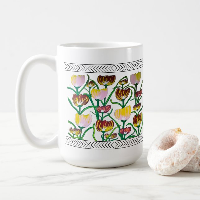 Mug Tulipes multicolores abstraites (Avec donut)
