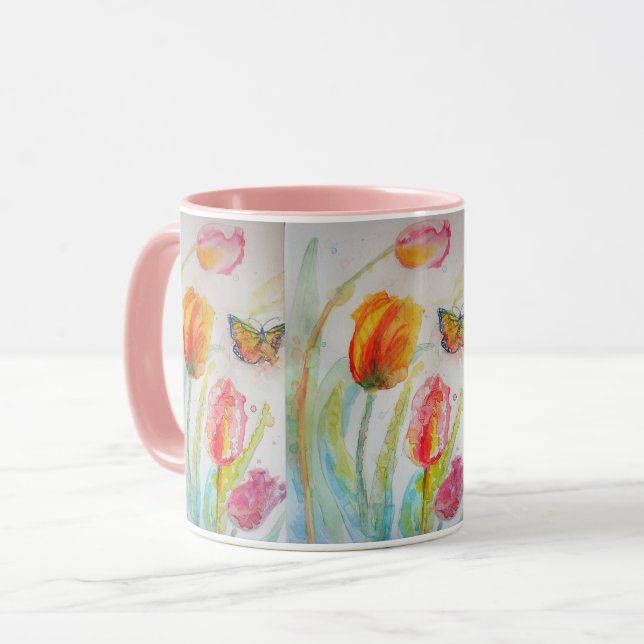 Mug Tulipes roses Aquarelle Musique (Devant gauche)