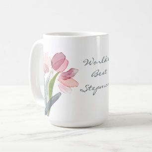 Mug Tulipes roses Feuilles blanches Meilleure belle-mè