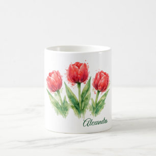 Mug Tulipes rouges aquarelles personnalisées 