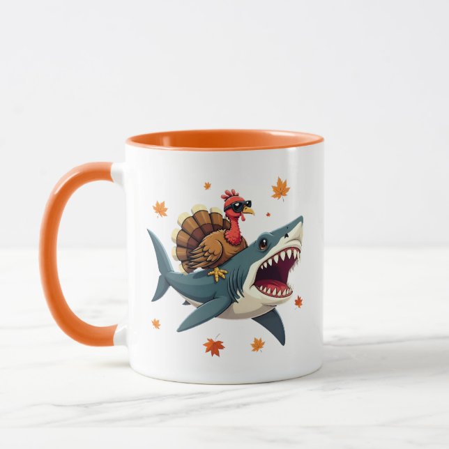 Mug Turkey Riding Shark Funny Thanksgiving  (Gauche)