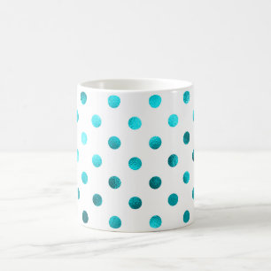 Mug Turquoise Aqua Blue Metallical Faux Foil Polka Poi