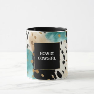 Mug Turquoise Black Cream Gold Western Cowgirl Cowhide