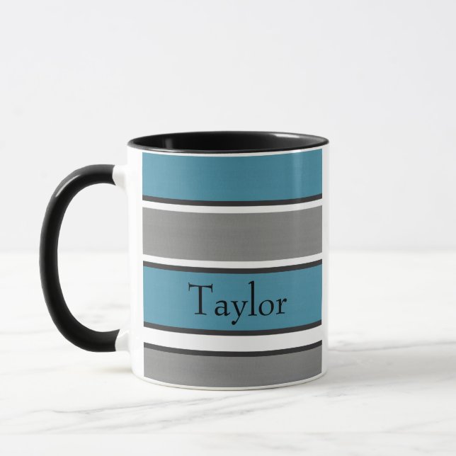Mug Turquoise Bleu Gris Noir Blancs Moderne (Gauche)