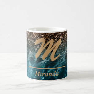 Mug Turquoise Blue Agate parties scintillant Monogramm
