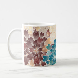 Mug Turquoise Brown et fleurs crèmes rétros