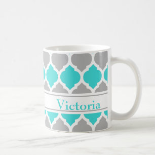 Mug Turquoise et gris Marocain Trellis Motif
