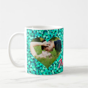 Mug Turquoise forme du coeur étincelante