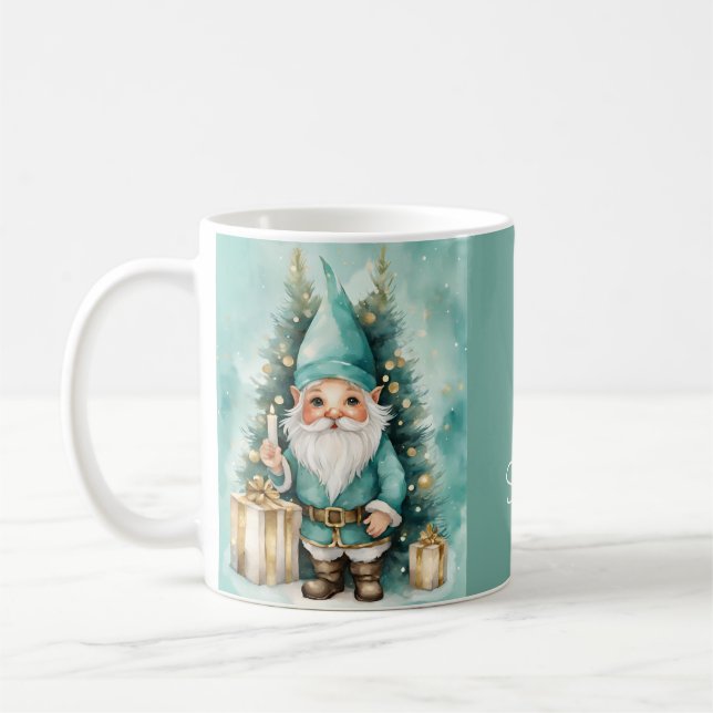 Mug Turquoise & Gold Cozy Christmas Gnome (Gauche)