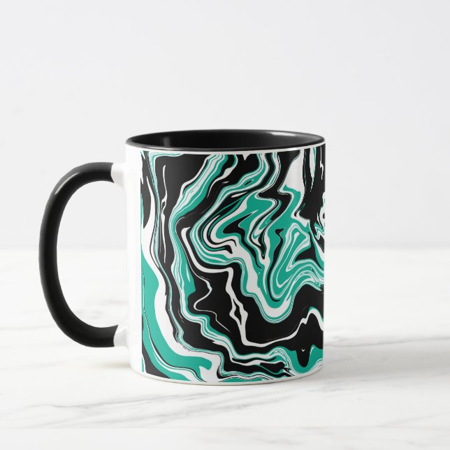 Mug Turquoise, noir et Marbre blanc Fluid Art (Gauche)