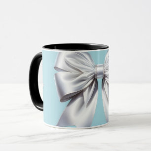 Mug Turquoise Œuf de Merle Bleu Grand Nœud Blanc Marié