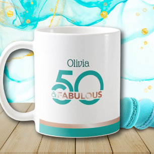 Mug Turquoise Rose Gold 50 et Fabuleux anniversaire mo