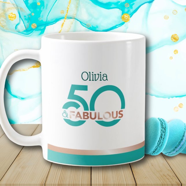 Mug Turquoise Rose Gold 50 et Fabuleux anniversaire mo (Créateur téléchargé)