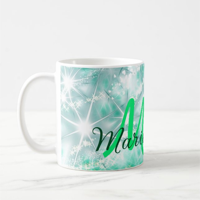 Mug Turquoise turquoise agate aqua monogramme ajouter  (Gauche)