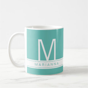 Mug Turquoise Turquoise bleu moderne Monogramme et nom