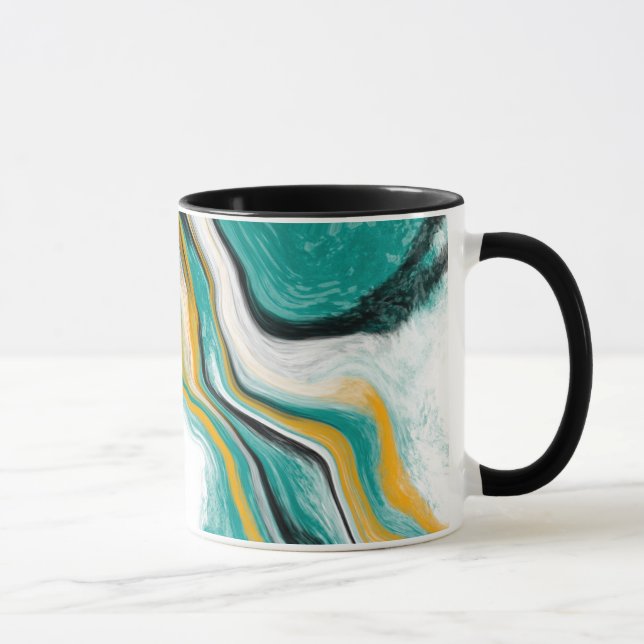 Mug Turquoise, Turquoise, Or, Marbre blanc Fluid Art (Droite)