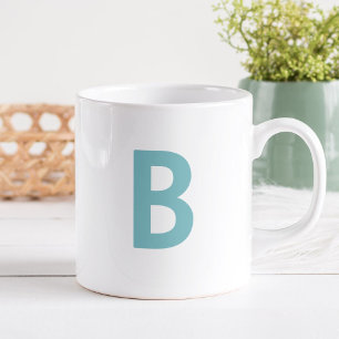 Mug Turquoise vert grande lettre initiale minimaliste