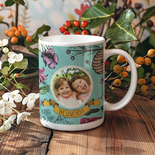 Mug Turquoise We Love You Kids Photo & Name Queen Bee