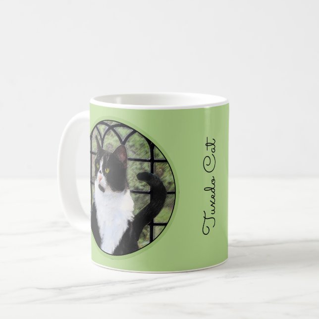 Mug Tuxedo Chat dans la peinture de fenêtre Art animal (Devant gauche)