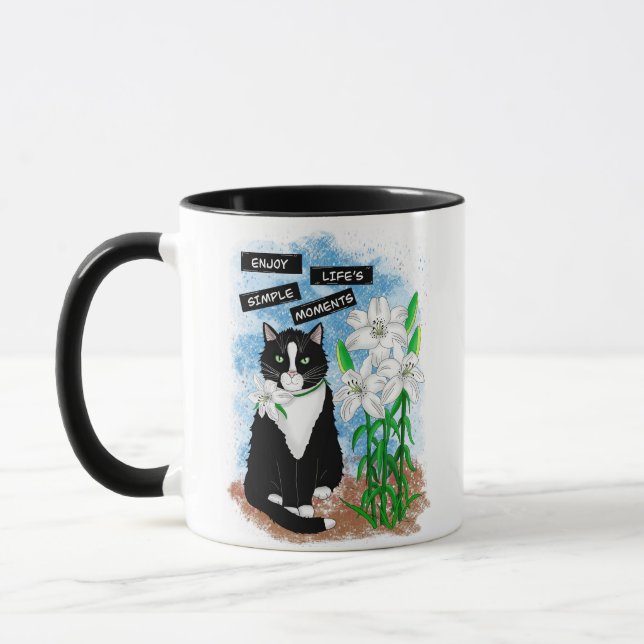 Mug Tuxedo Chat et Lilies | Devis inspirant (Gauche)