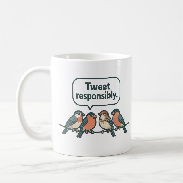 Mug Tweet Responsibly Funny Bird Art (Gauche)