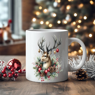 Mug Twin Buck Deer décoré avec des ornements