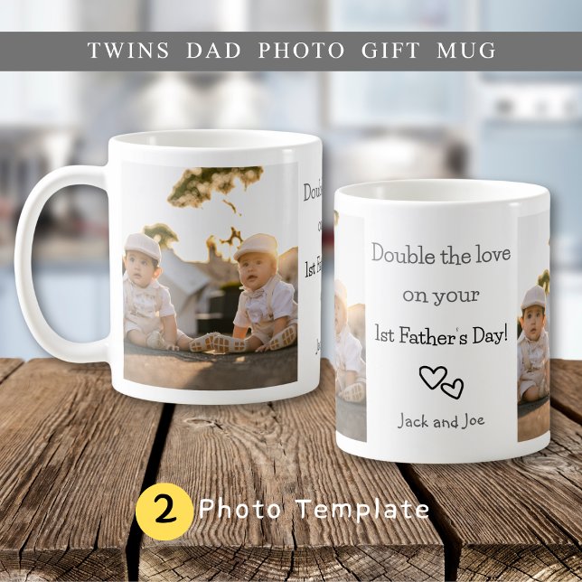 Mug Twins Première Fête des pères 2-Photo Collage (Twins First Father's Day 2-Photo Collage Coffee Mug
)