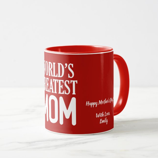 Mug Typographie blanche de la maman la plus grande du  (Devant droit)