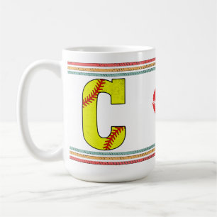 Mug Typographie de lettre C de softball rétro vintage
